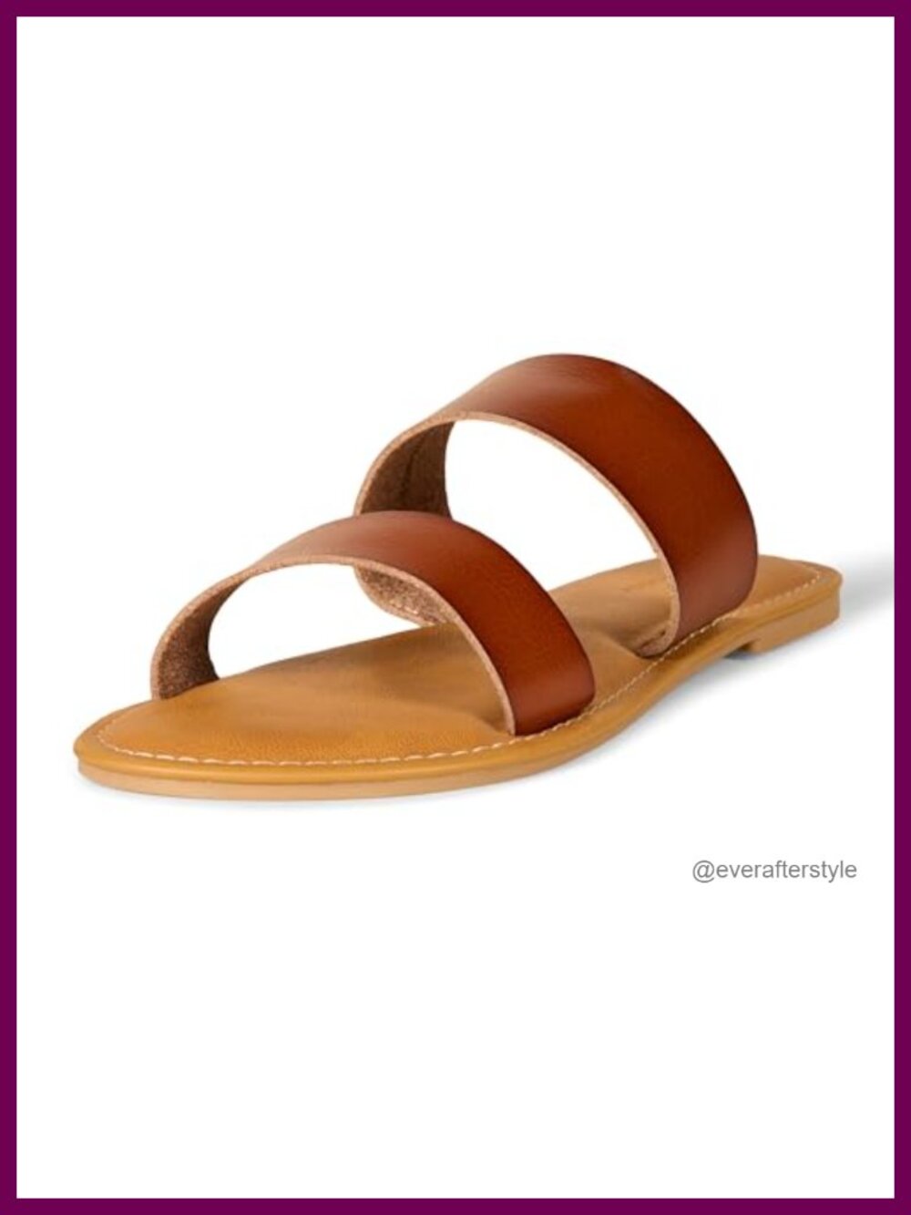 Women's Two Band Slide Sandals Faux Leather Open Toe Slip On Flats